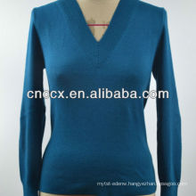 12STC0511 pullover design for women plain color v-neck sweater